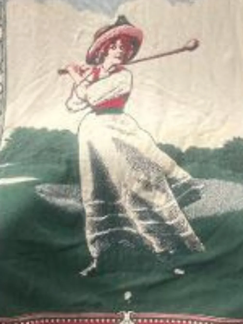 Victorian Woman Golfer Golfing Themed 100% Cotton Woven Tapestry Throw Fringe